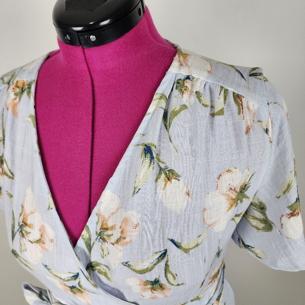 Promesa Floral Wrap Dress Light Blue Cotton Spandex Size M - Picture 14 of 16
